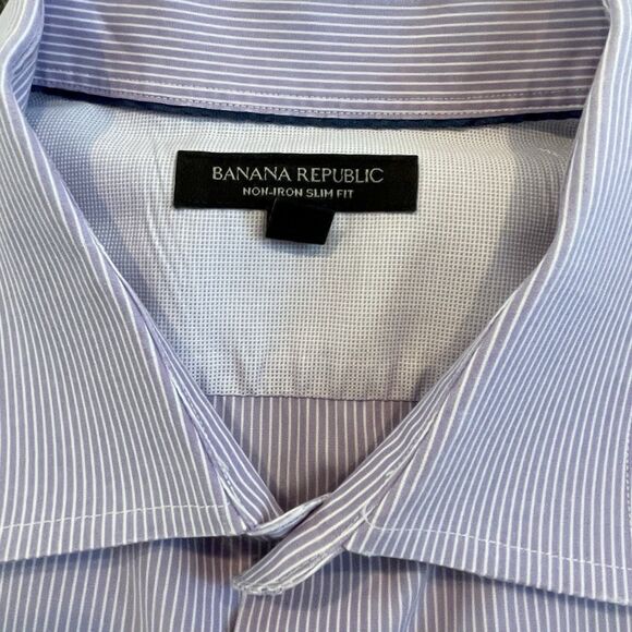 Banana Republic Men’s Slim Fit Poplin Button Up Non Iron Lavender Striped XL - Picture 3 of 12